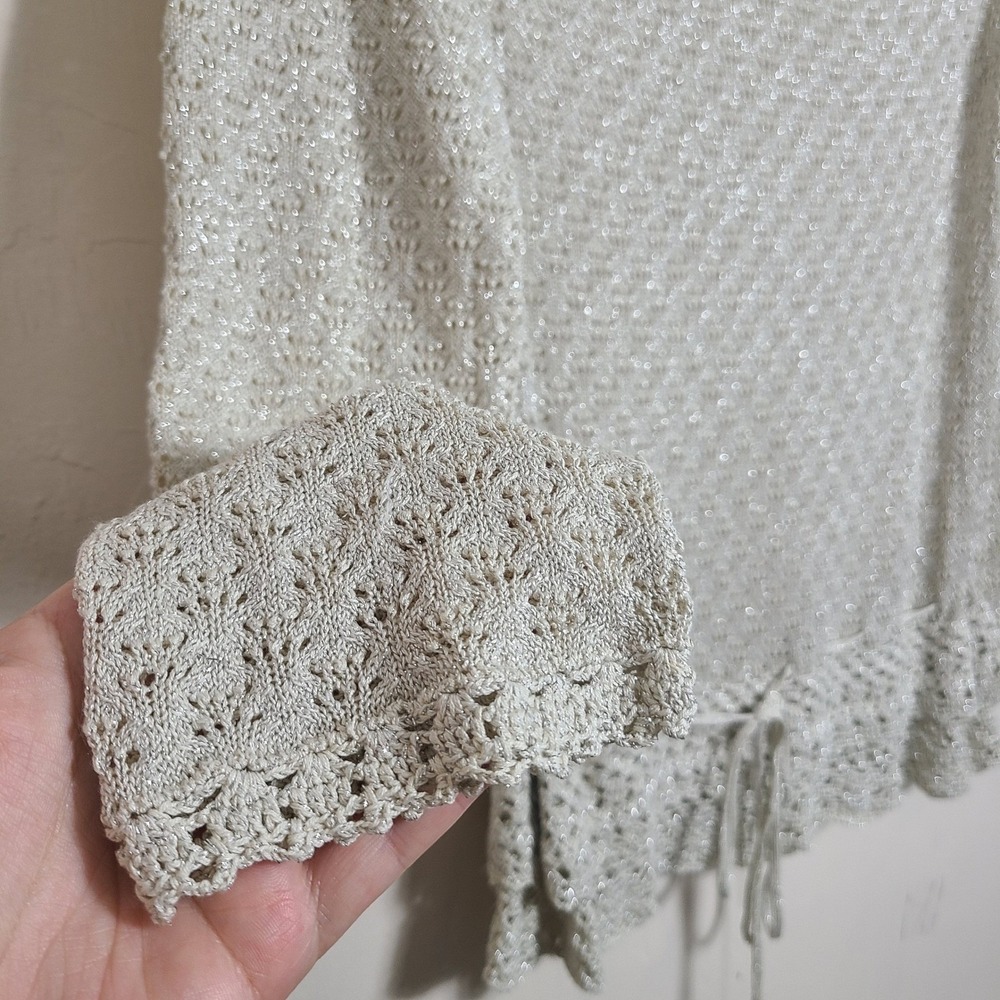 Beige Crochet Knit Lightweight Sweater‎ S Cottagcore Prairie Peasant Fairycore - Picture 2 of 10